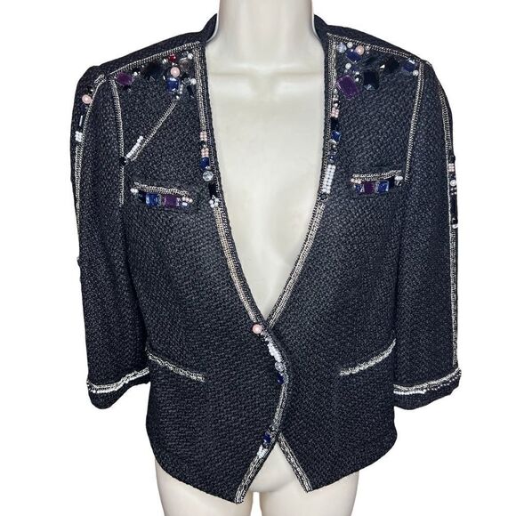 LaRok Black Jeweled 3/4 Length Sleeve Blazer Size Small - Picture 1 of 8